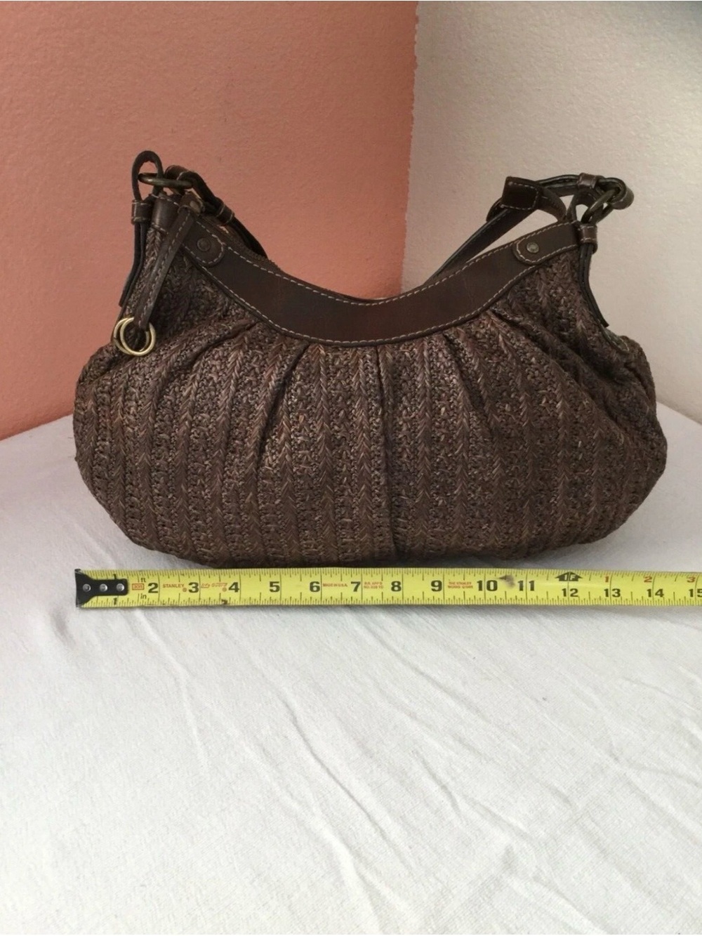 Fossil Brown Textured Pleated Shoulder Bag
